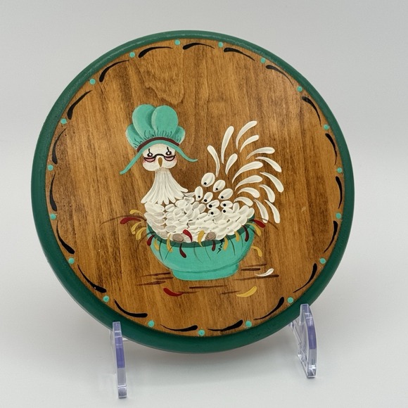 Hand Painted Other - Vintage Hand Painted Wood Wall Plaque Rooster in Wash Tub Signed Folk Art 1984